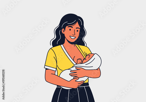 A young mother lovingly cradles and nurses her newborn baby in a warm gentle scene