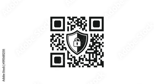 This image displays two distinct black and white qr codes one including a shield icon with a padlock