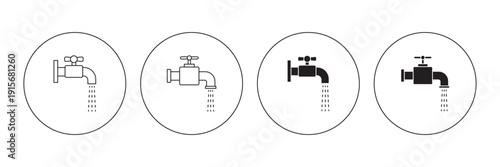 A clean icon set featuring two distinct designs of a water faucet, suitable for various design projects.