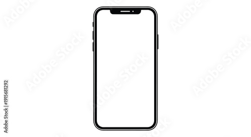 A minimalist depiction of a modern smartphone with a blank white screen against a white background high quality