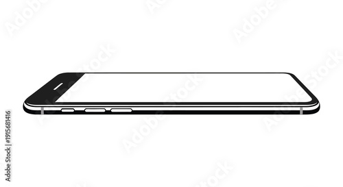 A minimalist side view illustration of a modern smartphone with a blank white screen and sleek design high quality