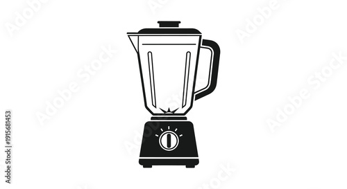 A simple black and white illustration depicts a modern kitchen blender showcasing its classic design and functionality high quality professional