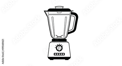 A simple black and white line drawing depicts a modern kitchen blender showcasing its sleek design and functionality high quality