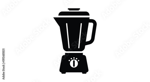 A simple black and white illustration depicts a classic kitchen blender showcasing its iconic shape and functionality