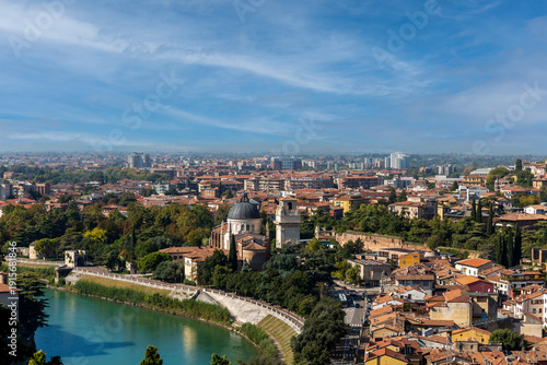 Verona city skyline and Adige River panoramic view