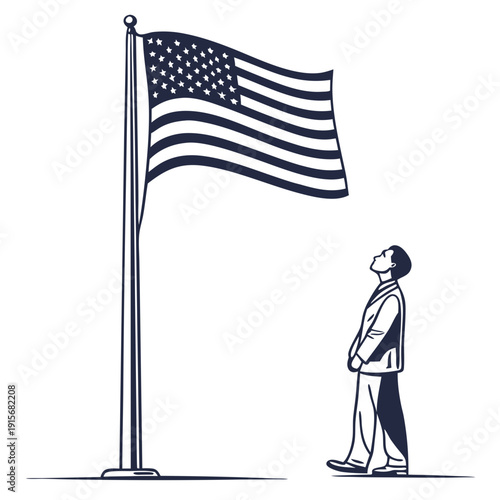 A man saluting an american flag under a clear sky