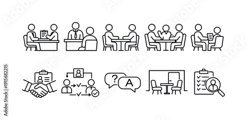 Business meeting line icon set. Corporate, office, teamwork outline icons collection