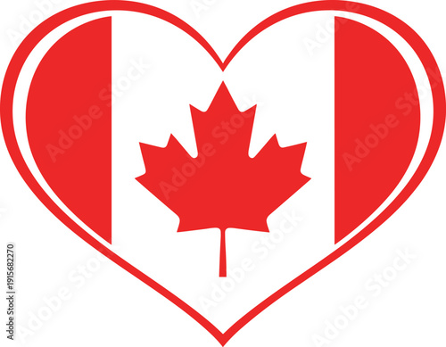 Heart-shaped design featuring the iconic canadian maple leaf symbol isolated on transparent background, Vector