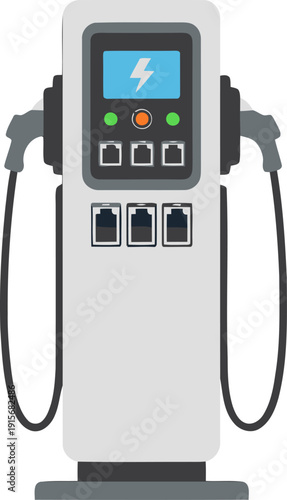 A sleek V2L/V2G charging station showcases electric vehicle bidirectional charging technology.  Illustrates solar power, vehicle-to-load and vehicle-to-grid capabilities. Modern, clean design.