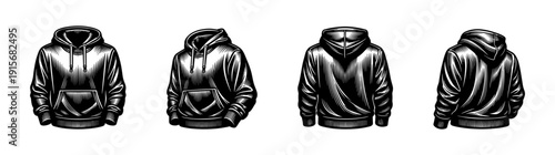 Flat vector icons set: hoodies collection, sweatshirt illustrations, pullover graphics