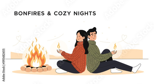 Couple Enjoying Warmth of Bonfire on Cozy Night