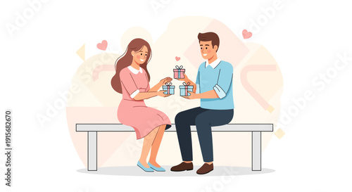 Couple Exchanging Gifts Joyful Moment of Present Giving