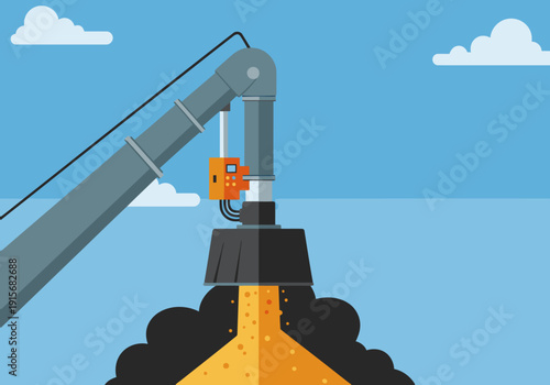 A stylized crane loads data into a funnel, symbolizing bulk data transfer. Bright colors and a modern design create a visually engaging graphic.