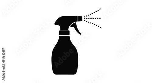 A black silhouette of a spray bottle emitting a stream of liquid