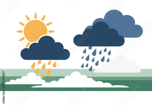 A stylized illustration depicts contrasting weather ? sunshine and rain ? symbolizing mood swings. It?s a visual metaphor for mental health, presented in a clean, modern style.