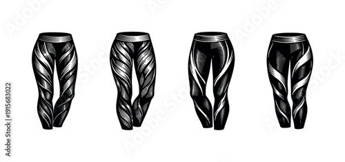 Leggings flat vector icons set. apparel and fashion illustration. activewear silhouette designs