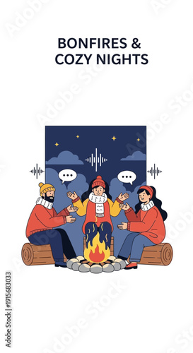 Cozy Bonfire Gathering Illustration For Winter Nights And Shared Stories