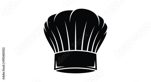 A stark black and white silhouette depicts a traditional chef s toque representing culinary arts and professional cooking high quality detailed