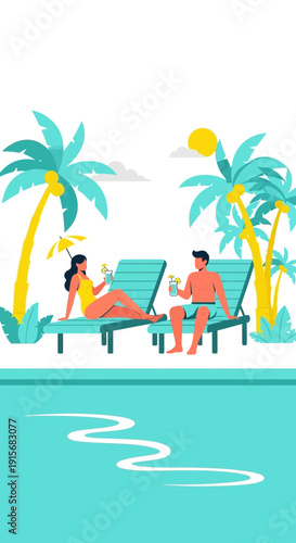 Couple Relaxing Enjoying Tropical Vacation Paradise Getaway Leisure Time