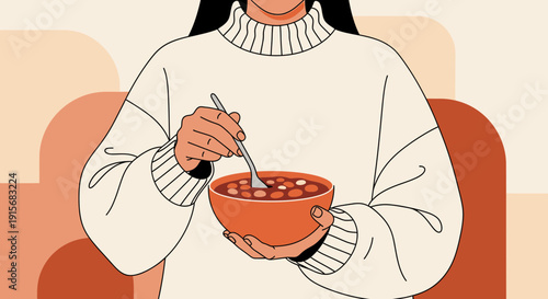 Cozy Comfort Bowl Of Warm Beans Being Eaten With A Spoon