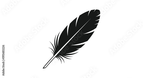 A striking black and white silhouette depicts a single feather showcasing its delicate barbs and quill high quality