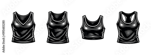 Tank tops flat vector icons set: sleeveless shirts and athletic wear icons collection
