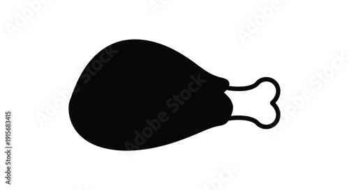 A simple black and white silhouette illustration depicts a single stylized chicken leg focusing on form high quality professional detailed