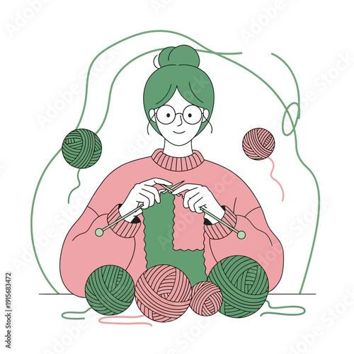 Cozy Grandma Knitting Creative Yarn Hobby Domestic Serenity