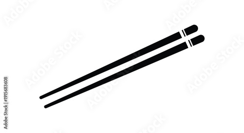 A simple black and white illustration depicts a pair of traditional wooden chopsticks resting diagonally high quality professional