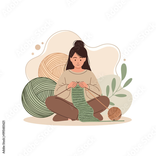 Cozy Knitting Hobby Session With Yarn Balls And Healthy Lifestyle