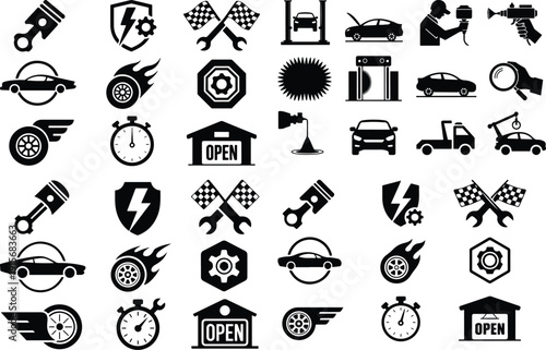 Auto Service Car Garage Icon Set Isolated Vector Car Repair Garage Icons Automotive Vector Pack