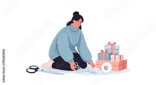 Cozy Evening Gift Wrapping Creative And Delightful Scene