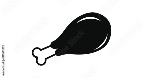 A simple black and white illustration depicts a single piece of fried chicken leg isolated on white