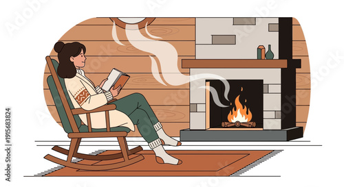 Cozy Evening Reading By A Warm Fireplace
