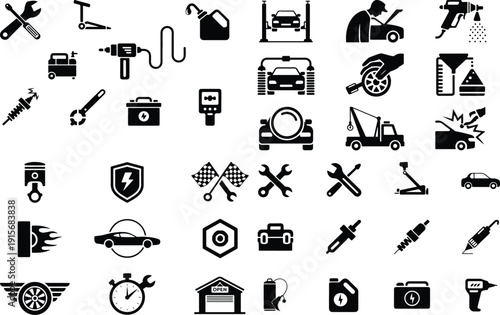 Auto Service Car Garage Icon Set Isolated Vector Car Repair Garage Icons Automotive Vector Pack
