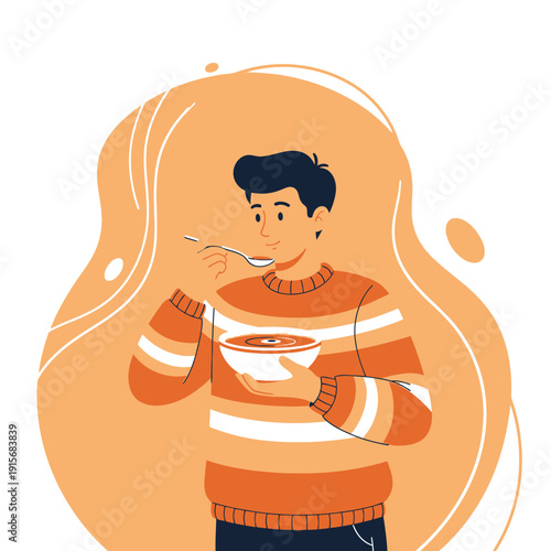 Cozy Person Enjoying A Warm Bowl Of Soup Comforting Meal
