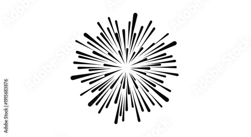 Abstract burst of black lines radiating from a central point on white
