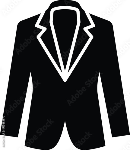 A simple black and white icon representing a formal suit jacket or blazer for business attire.