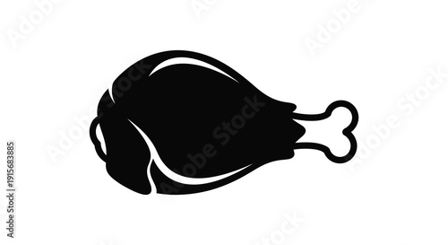 A minimalist black silhouette depicts a single cooked chicken leg showcasing its form and texture high quality professional