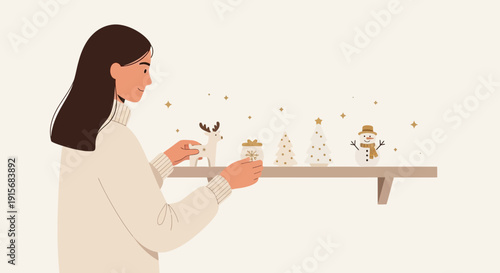 Cozy Winter Scene Preparing Festive Decorations For The Holidays