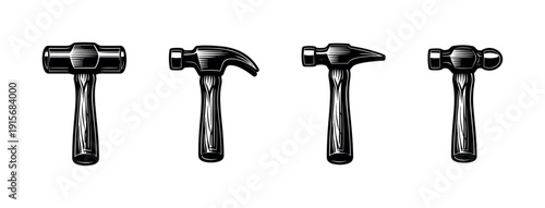 Tool vector icons set: flat hammer and mallet illustrations, carpentry and hardware symbols