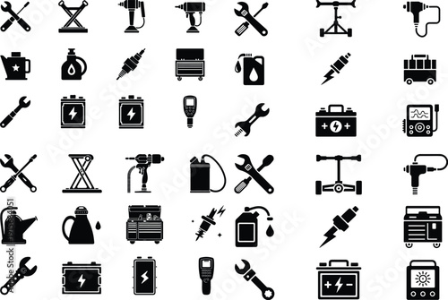 Auto Service Car Garage Icon Set Isolated Vector Car Repair Garage Icons Automotive Vector Pack
