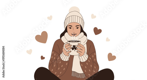 Cozy Winter Beverage Enjoyment With Heart Decorations