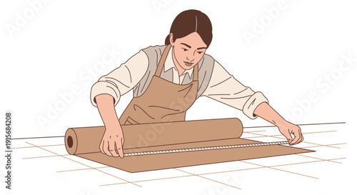 Craftswoman Measures Paper Roll With Precision For Creative Projects