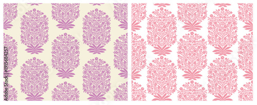 Traditional Mughal floral motif seamless pattern with hand drawn vintage botanical flowers. Vintage Mughal floral seamless pattern