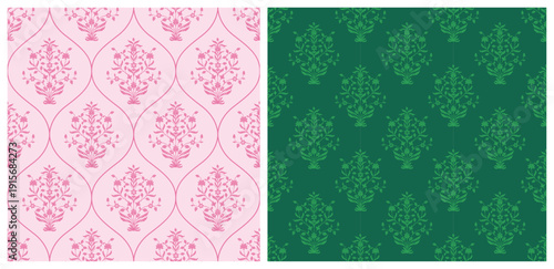 Traditional Mughal floral motif seamless pattern with hand drawn vintage botanical flowers. Vintage Mughal floral seamless pattern