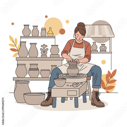 Creative Artisan Crafting Ceramic Masterpiece on Pottery Wheel