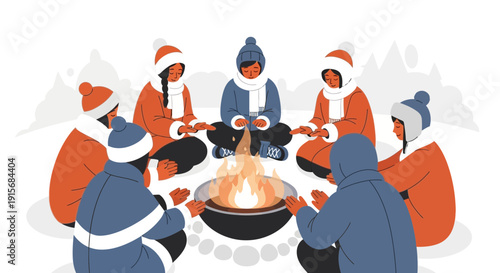 Cozy Winter Gathering Around a Warm Campfire Friends Sharing Stories and Laughter