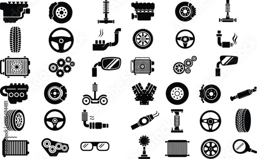 Auto Service Car Garage Icon Set Isolated Vector Car Repair Garage Icons Automotive Vector Pack