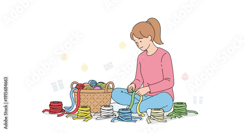 Creative Crafting Fun With Colorful Ribbons And A Basket